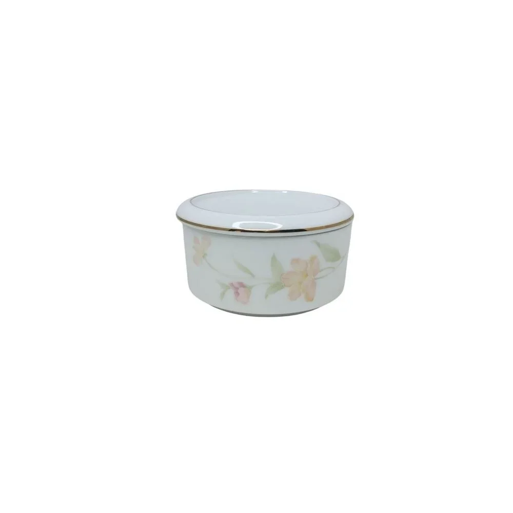 Vintage Japan Made Fine China Floral Round Music Jewelry Box With Lid 